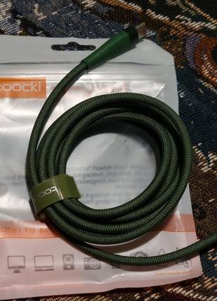 Кабель toocki type-c->type-c 2м 100вт провод шнур темно-зеленый