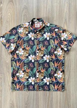 Мужская хлопковая рубашка гавайка с цветочным принтом joe browns