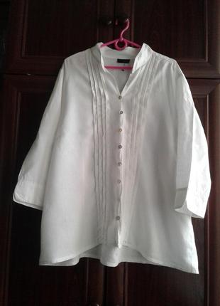 Льняная женская блузка рубашка белоснежная рукав 2/3 open end ...