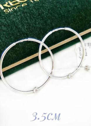 Серебряные серьги-кольца с цирконом д.3.5см, конго, сережки-ко...