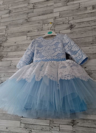 Голубое  платье нарядное детское  от 1 года и больше