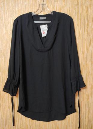 Стильная черная женская блуза кокон с длинным рукавом 3/4 на н...