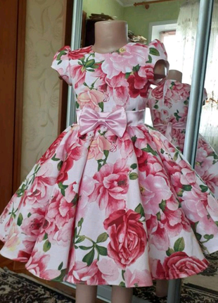 Розовые пионы детское платье с цветами