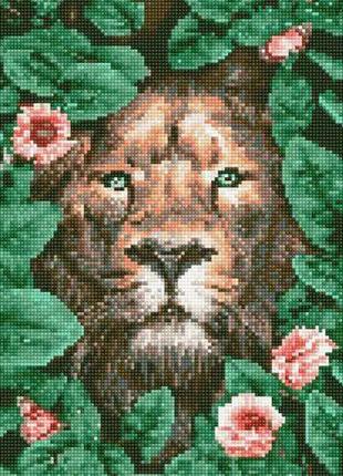 Алмазная мозаика "Лев в цветах"