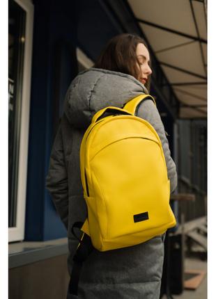 Городской кожаный рюкзак (портфель) желтый, городской рюкзак э...