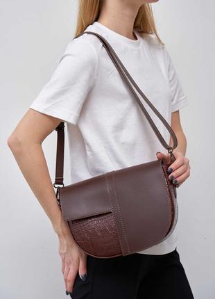 Женская сумка полукруг коричневая сумка через плечо сумка кроко