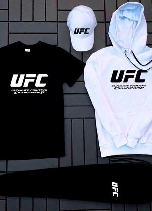 Худі білий+штани+футболка+кепка UFC