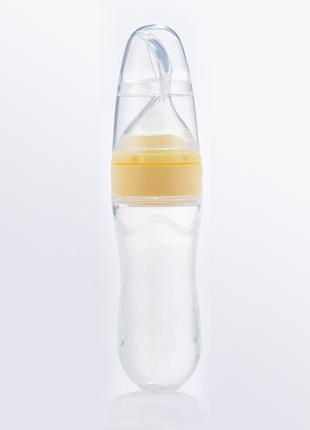 Бутылочка с ложкой силиконовая для кормления Желтая BLV11