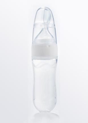 Бутылочка с ложкой силиконовая для кормления Белая BLV23
