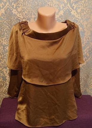 Красивая атласная блуза с воланом р.44/46 блузка блузочка кофт...