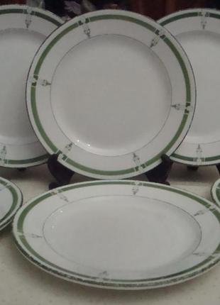 Антикварные тарелки набор 6 шт фарфор клеймо кузнецов царизм