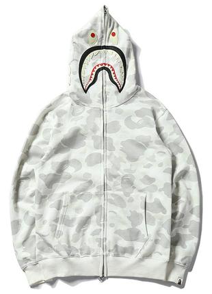 Белый худи bape shark full zip светящийся в темноте white camo...