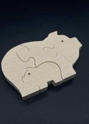 Дерев'яний пазл ручної роботи у вигляді тварини "Свинки" з нат...