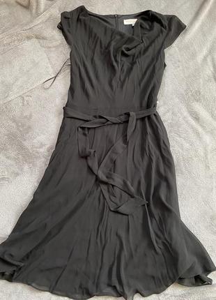 Платье миди черное шифоновое платье с поясом легкое