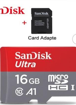 Карта памяти SanDisk microSD 16Gb + адаптер