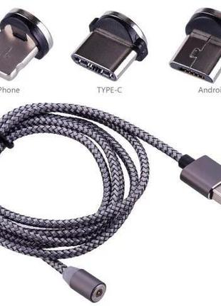 Магнитный кабель 3 в 1, micro USB, Lightning, USB Type-C ткане...