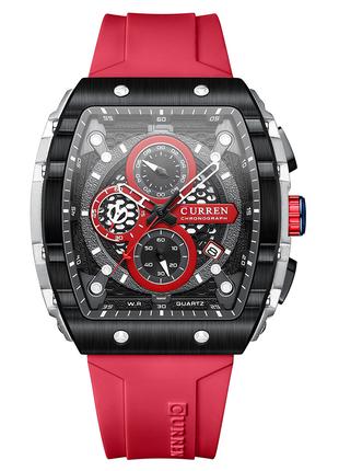 Классические мужские наручные часы Curren 8442 Silver-Black-Red