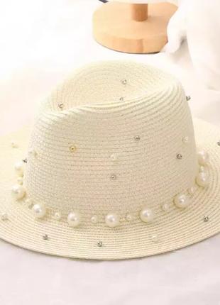 Шикарная женская солнцезащитная летняя шляпа Oxa White в бусин...