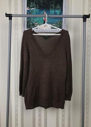 Коричневый шелковый пуловер с вырезом ralph lauren
