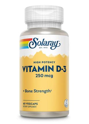 Витамин D-3, 250 мкг, 10000 IU Solaray 60 Капсул