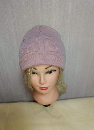Базовая шапка бини розовая. женская шапка.