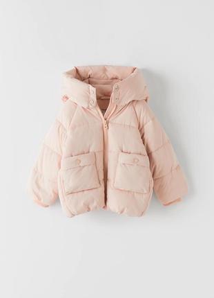 Зимняя куртка пуфер zara для девочки бежевая куртка на флисе 1...