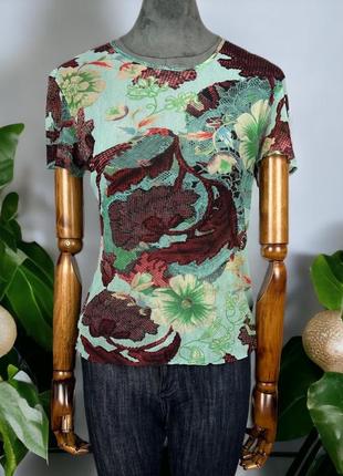 Різнокольорова футболка kenzo в принт та мілку  сітку