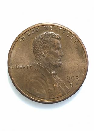 #690 США 1 цент 1993 Лінкольн Цент (Мітка монетного двору: D - Де