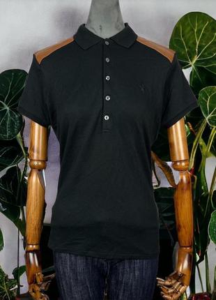 Чорна футболка поло polo ralph lauren з шкіряними вставками