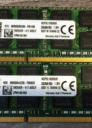 Для ноутбука 16GB 2*8GB DDR3L 1600MHz Kingston KCP3L16SD8/8 PC...