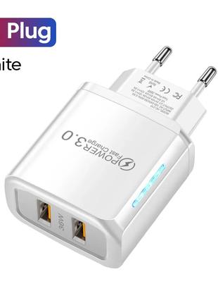 Сетевое зарядное устройство для быстрой зарядки 2port USB QC3....