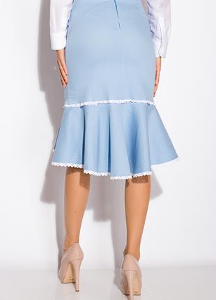Женская юбка миди с воланом стрейч джинс коттон голубой 42