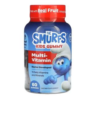 Kids gummy, мультивитамины, возраст 3+, smurf berry, 60 конфет