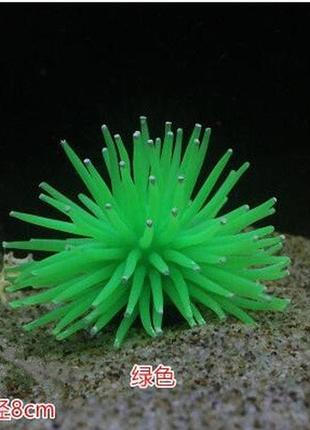 Декор для аквариума зеленый "Морской еж" - диаметр 7см, силикон,