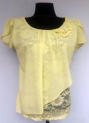 Суперціна. стильна жовта блуза, шифон і гіпюр. нова, р. 42-44