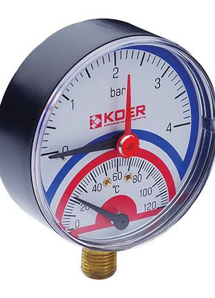 Термо-манометр радиальный (Koer KM.801R) (0-4 bar), D=80мм, 1/...