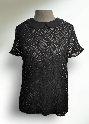 Женская блуза футболка гепюровая черная сетка