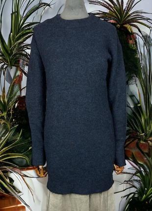 Удлиненный темно-синий свитер из альпаки samsoe samsoe