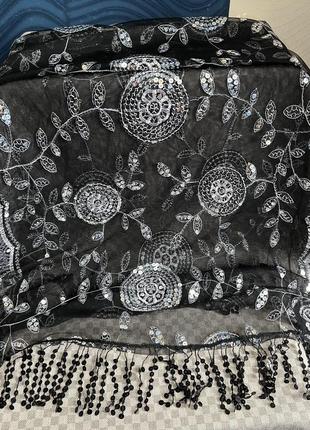Черный платок, платье 162 см : 67 см с вышивкой и пайетками