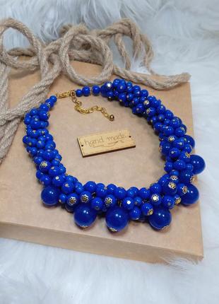 Колье - гроздье ожерелье бусы синие "alice" объемное украшение...