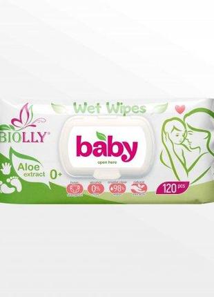 Влажные салфетки Biolly Baby с алое с клапаном 120 шт (4820207...