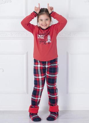 Пижама подростковая джемпер штаны в клеточку  roksana красная
