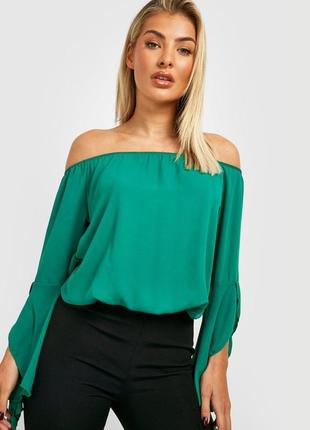 Блуза с фигурными рукавами boohoo зеленая