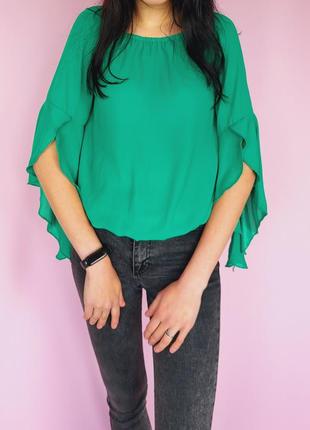 Блуза с фигурными рукавами boohoo зеленая