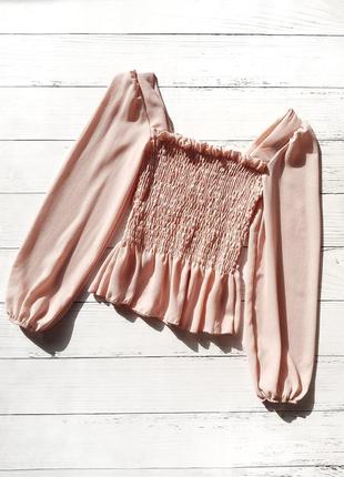 Блуза -топ резинка с длинными рукавами boohoo розовый