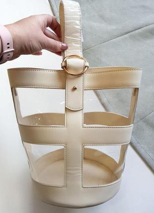 Молочная женская сумка с прозрачными вставками