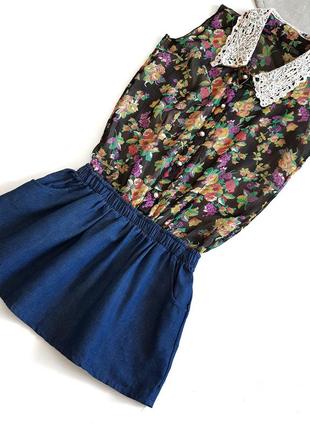 Платье-туника с джинсовым низом и цветастым верхом