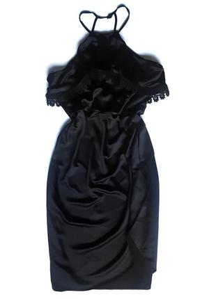 Платье черное атласное на бретельках lipsy