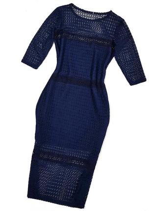 Коктельное  платье темно-синее гипюровое с кружевом