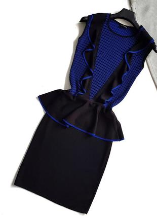 Платье женское черное с синим с баской без рукавов